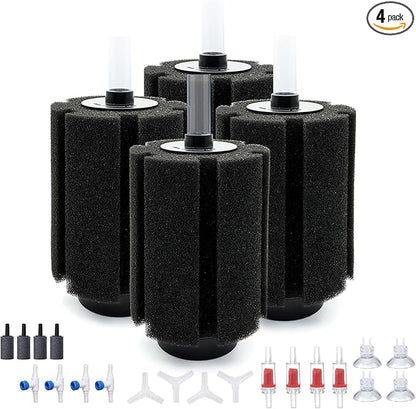ALEGI 4pcs Large Aquarium Sponge Filter with Suction Cups, Check Valves for Breeding Fry Betta Shrimp Fish Tank ((Upgrade) 80-150 Gal 4 Pcs)