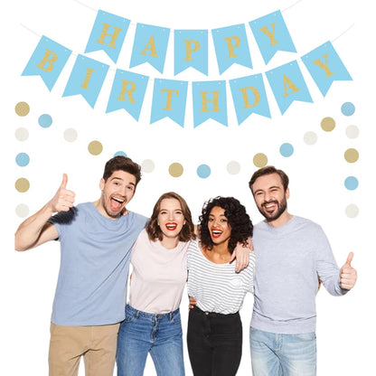 Light-Dusty Blue Beige-Champagne Birthday Party-Decorations - 19pcs Boho Neutral Streamers Banner,Paper Star Garland Lanterns Honeycomb Fan,Tissue Pom Poms,Wall Ceiling Backdrop Supplies Ouruola