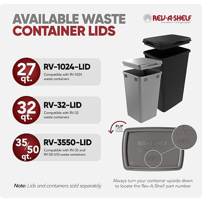 Rev-A-Shelf 2-Pack 35 Quart Polymer Replacement Trash Bin, Recycle Waste Garbage Container for Kitchen Cabinet Pullouts, Gray, RV-35-13-2 - Large Plastic Bins for Home and Office
