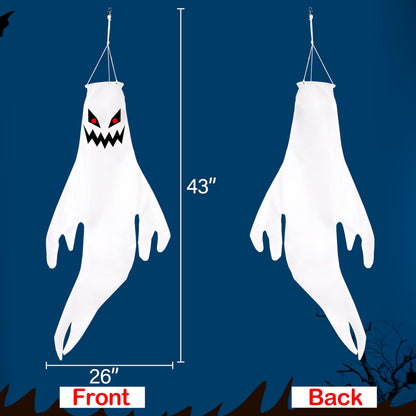 Geefuun 2PCS Halloween Fierce Ghost Windsocks Hanging Decorations - 43 Inch Flag Wind Socks for Home Yard Outdoor Decor Party Supplies