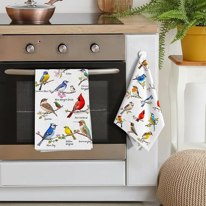 Birds on Branch Kitchen Towels Decorative Set of 4, Absorbent Cardinal