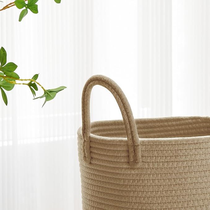 VIPOSCO Large Laundry Hamper, Tall Woven Rope Storage Basket