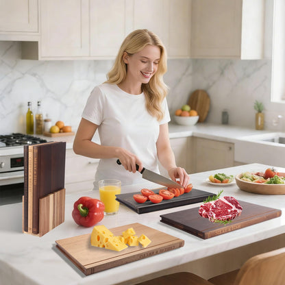 Book Cutting Board Set, Wooden Kitchen Book Cutting Board with Stand, Book Shaped Cutting Board for Kitchen Prep & Decorative Display