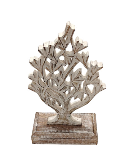 VANIYA CRAFTS® Rustic Wooden Tree Shape Table Sculpture – Handmade Carved Home Decor Accent for Living Room, Bedroom, Entryway, or Office (Antique White Finish)