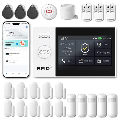 WiFi Wireless Alarm System for Home Security - 24/7 Protection Smart Home Devices 4.3" Touch Screen, GSM/4G+WiFi, App Instant Alerts, No Monthly Fee, Alexa Compatible for Villa, Kids Safety (24 pcs)