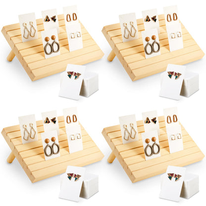 Marsui 124 Pcs Wood earring card display wooden earring display stand 4 Set Jewelry stand holder with Card for Jewelry Selling(Wood Color)