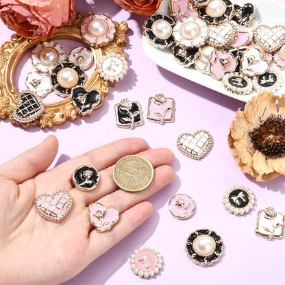 SOFPLATE 18 Styles 72Pcs Round Cabochons Flatback Heart Shaped Cabochons Bulk Small Resin Flowers Pearl Bows Colorful Cute Enamel Charms for Jewelry Making DIY Crafts Gifts Hair Clips Adults Beginners
