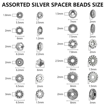 600pcs Silver Spacer Beads for Jewelry Making- 5-8mm Metal Beads Spacer with Storage Box for Bracelets, Necklaces & DIY Crafts