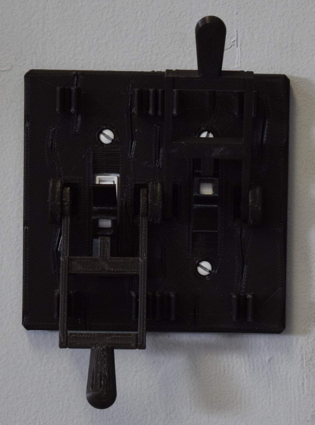 DUAL FRANKENSTEIN LIGHT SWITCH COVER PLATE FLIP HANDLE 3D PRINTED MADE IN USA PR78-2 (BLACK PLATE, BLACK HANDLES)