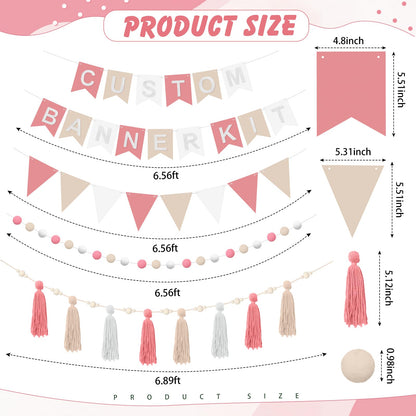 SmoothNovelty 139 Pcs Felt DIY Custom Banner Kit Include 104 Letters 18 Swallowtail Flags 15 Pennants 2 Pcs Pom Pom Garland Tassel Pompom Decoration for Home Baby Shower Birthday(Baby Pink)