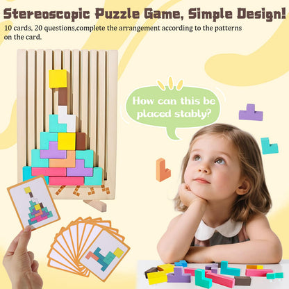 Wooden Stacking Puzzle Toy, 3D Russian Block Puzzle Jigsaw Puzzle, Stress Montessori Toy for Boys and Girls Board Game Educational Toys for Toddlers Brain Teasers for Toddlers 3-6 Years