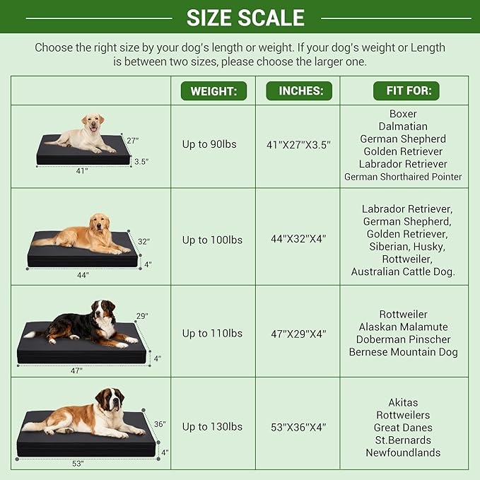 Vonabem Outdoor Dog Bed Waterproof Washable, XL Large Crate Bed 42 inch, Cooling Wipeable Leather Pet beds Foam Orthopedic,Durable Anti-Slip Kennel Pad with Removable Cover Reversible, 41"x27" Black