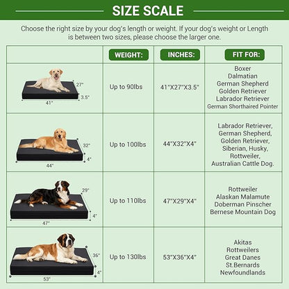 Vonabem Outdoor Dog Bed Waterproof Washable, XXL Large Crate Pad 48 Inch, Cooling Wipeable Leather Pet Beds with Removable Cover, Durable Foam Anti-Slip Kennel Pad 47"x29" Black