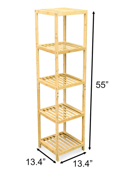 Bam & Boo - 5-Tier Multipurpose Square Shelf Modern Natural Bamboo - for Living Room, Bedroom, Office, Kitchen, Pantry(55” x 13.4” x 13.4”)