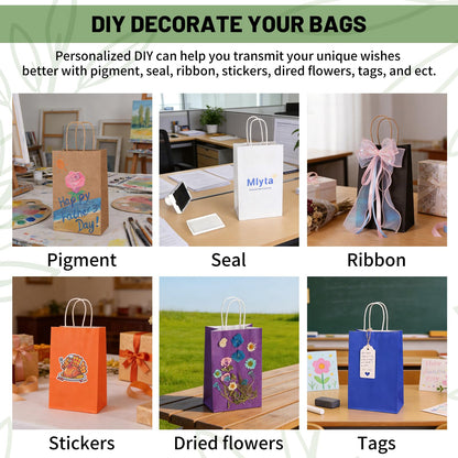 Mlyta 100 Pack 5.25x3.25x8.5 Inch Plain Small Brown Kraft Paper Gift Bags with Handles Bulk for Goodie, Party Favor Brithday Grocery Shopping, Small Business Wedding Retail Treat, Merchandise Sacks