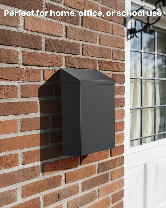 Uniclife Mailboxes for Outside, Wall Mount Mailbox, Metal Mail Box, Mail Boxes for House Outside, Black Small Mailbox, Modern Drop Box for Outdoor Office Home, (No Locking Mechanism)