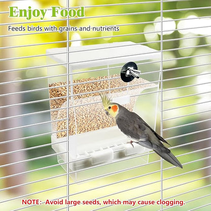 Tfwadmx No Mess Automatic Bird Feeders Cockatiel Food Dispenser Bowls Seed Container Parrot Dishes Parakeet Cage Accessories Birdfeeder with Divider for Canary Finch Conure Lovebirds 2Pcs