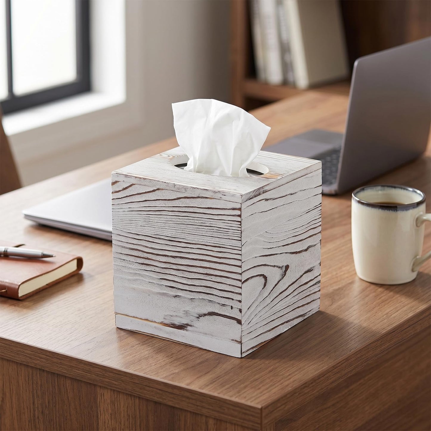 SENJEOK 2 Pack Wooden Tissue Box Cover Square, 5.5 x 5.5 x 6.1 Inch White Tissue Box Holder for Home Office Bathroom