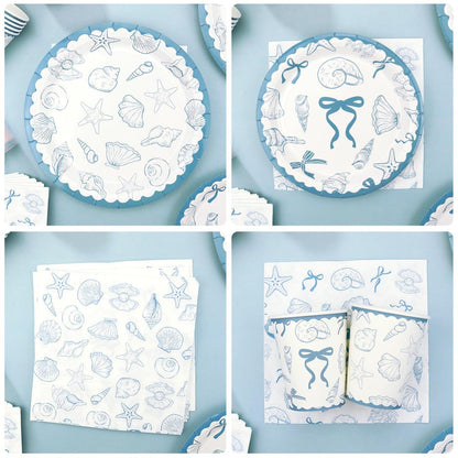 Seashell Birthday Party Decorations-20 Guests-Coastal Birthday Decorations Includes Plates Cups Napkins Tablecloth Backdrop Balloons Cake Topper Tableware for The Summer I Turned Pretty Party Decor