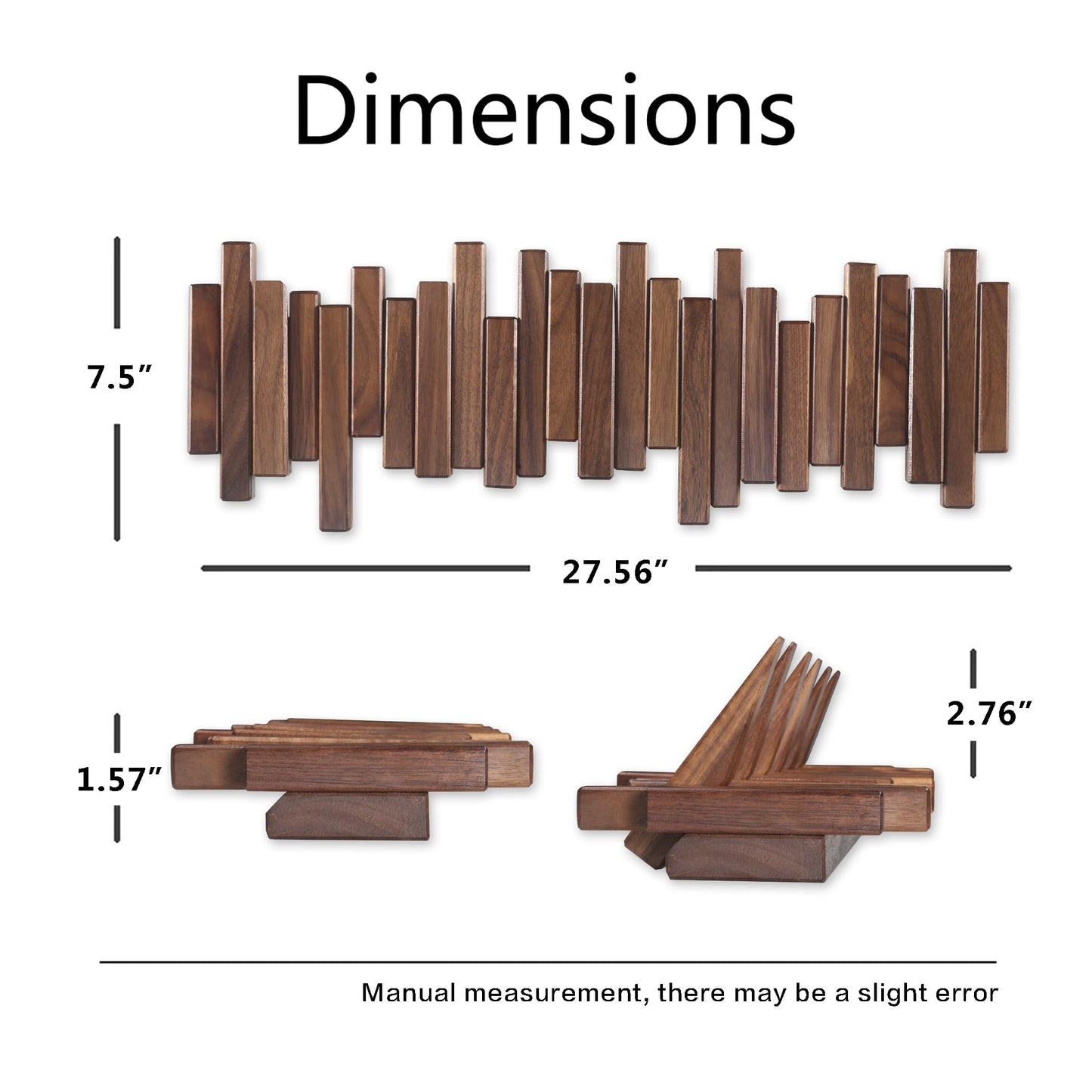 Acsigesn Wooden Coat Rack Wall Mounted Sticks Multi Rack Solid Handmade Natural Walnut Wood Artwork with 7 Flip-Down Unique Modern Hooks for Coats Bag Hat Umbrella
