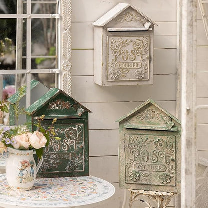 Vintage Green Wall Mount Mailbox for Outside, Metal Post Box Decorative Antique Style Mail Drop Box for House Decor(Dark Green)