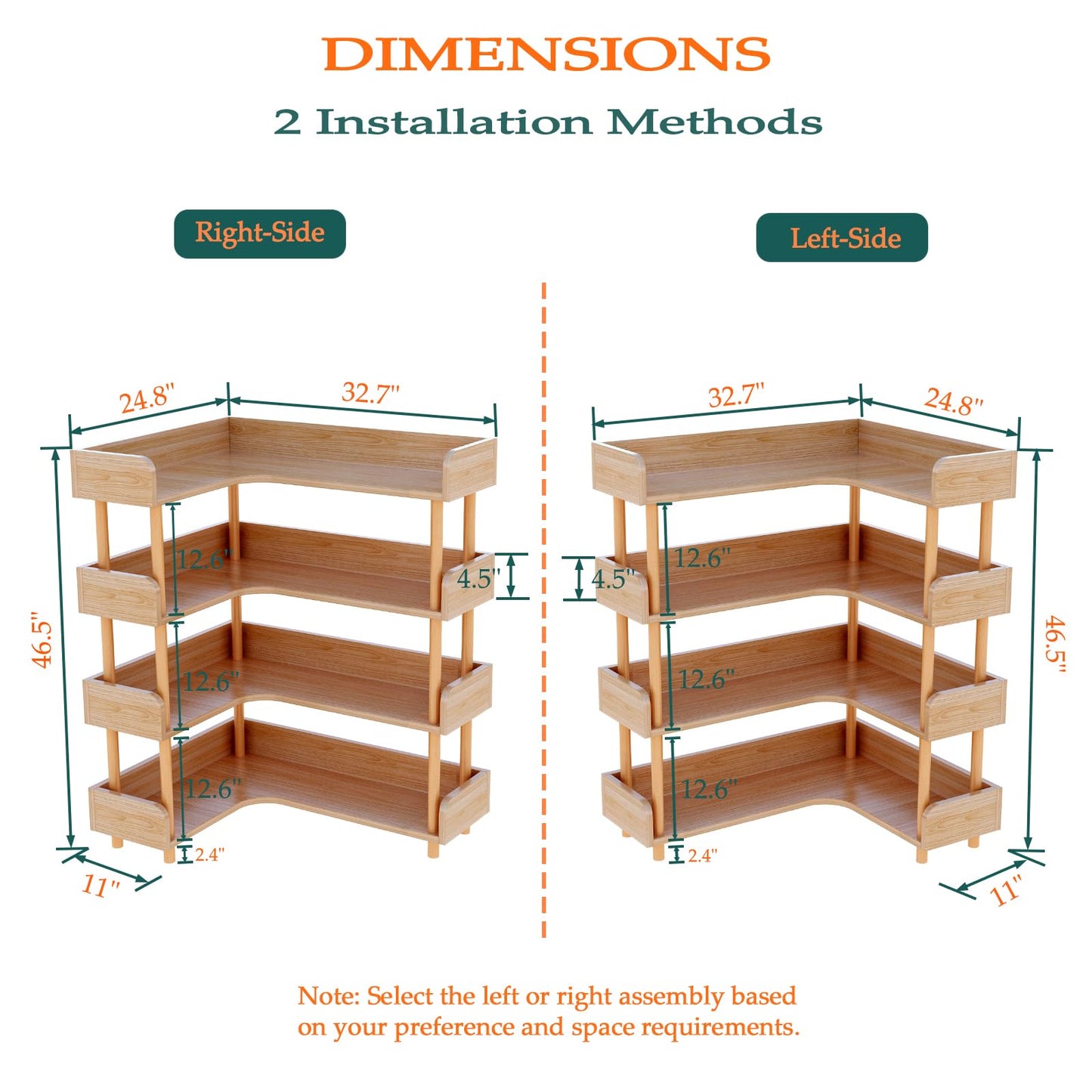 OSCHF Wooden Reversible Corner Bookshelf - Modern 4 Tiers L-Shaped Bookcase with Solid Wood Frame and Edge Protection for Home and Office, Open Storage Shelf, Oak