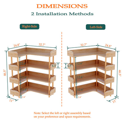 OSCHF Wooden Reversible Corner Bookshelf - Modern 4 Tiers L-Shaped Bookcase with Solid Wood Frame and Edge Protection for Home and Office, Open Storage Shelf, Oak