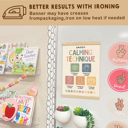 Lacama Calming Corner Items Kids Calm Down Corner Supplies Calming Corner Decor， Calming Technique Posters Hanger Frame for Therapy Office Homeschool Boho Classroom 12X16in