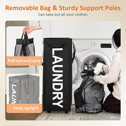 2 Pack Laundry Basket with Wheels, 90L Rolling Laundry Hamper with Wheels