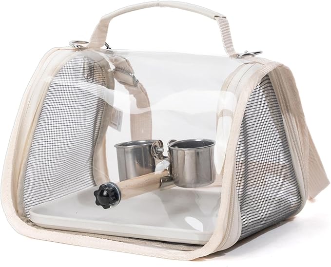 Ventilated Bird Carrier, Travel Backpack with Perch Stand, 36cm Pet Transport Bag with Breathable Mesh Panels, Aviary Carrier with Clear Window Design, Bird Travel Bag for Camping Hiking Trips