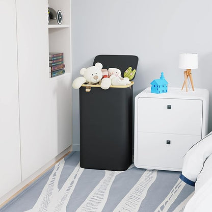 SUOCO Laundry Basket with Lid, 29 Gal Clothes Hamper with Bamboo Handles
