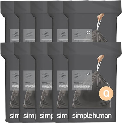 simplehuman Code Q 200 Count, Genuine Odorsorb Custom Fit Liners, Drawstring