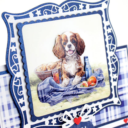 Katy Sue Designs Picnic Pups Die Cut Topper & Decoupage Collection. 4 Sheets of Dog-Themed Square Card Toppers & 4 Sheets of Matching Die Cut Decoupage Sheets for Card Making Supplies & Craft Supplies