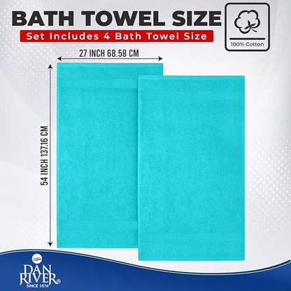 DAN RIVER Bath Towels Set of 4, 27 x 54 Inches, 100% Cotton, Larger & Lighter