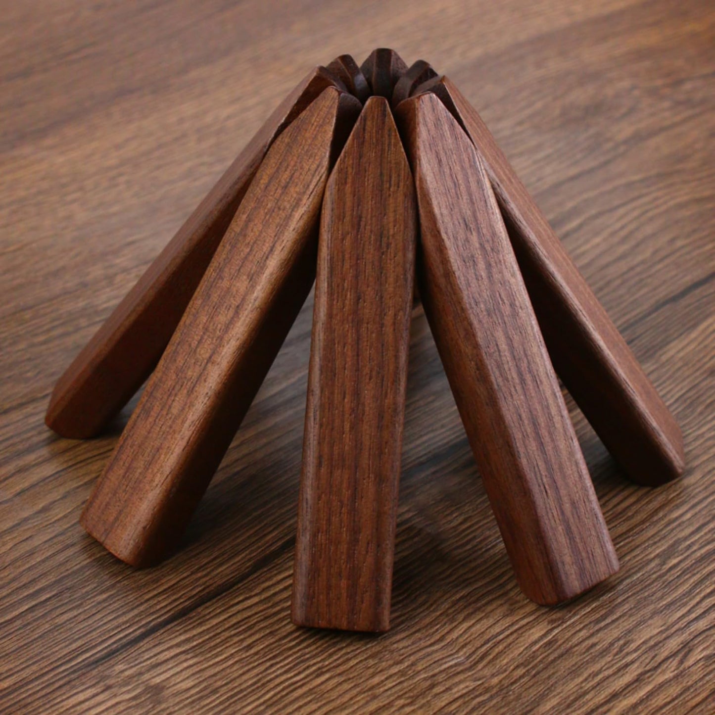 Wooden Tree Trivets for Hot Dishes, Tree Coasters Set for Hot Pot, Bowl, Teapot – 3 Wood Trivets + 1 Stand (Black Walnut, Color Box)