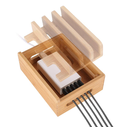 Bamboo Wood Multi-Device Desktop Dock Station Charger Holder Charging Cradle Charge Stand Compatible for iPhone 16 15 14 13 12 11 Pro Max XS XR X iPad 3 4 Mini Pro Air Samsung Huawei Smartphones