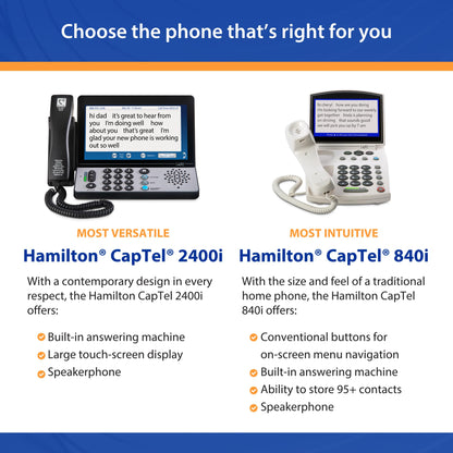 Hamilton CapTel 840i Captioned Telephone, Hearing Impaired Phones, Auto/Assisted Captions & Volume Control up to 40dB, Conventional Button Menu Navigation, Wi-Fi, Answering Machine & Speakerphone