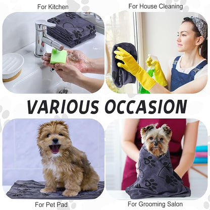 Fanfanwin 4 Pcs Dog Bath Towels Microfiber Drying Dog Towel Absorbent Pet Heart Paw Towels for Medium Dogs Puppy Cats Pets Shower(Gray)