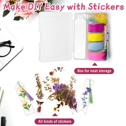 Pletpet DIY Bookmark Set - 50+75PCS Acrylic Bookmarks, 5 Shapes, Transparent, With 30P Tassels, 4 Rolls Ribbon, 40P Flower Stickers, Storage Box