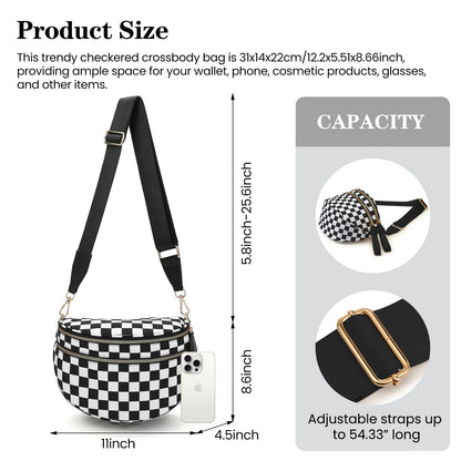 Nylon Crossbody Bags Bum Bag for Women Large Sling Bag Purse with Adjustable Strap（Black）