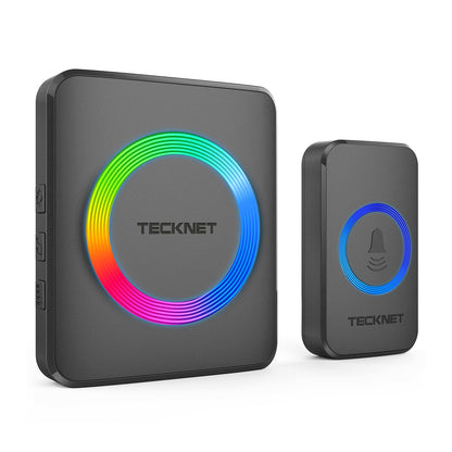 TECKNET Wireless Doorbell, Door Bell 0-120dB, 1300 ft Wireless Range, IP65 Waterproof Classroom Doorbells, 60 Chimes & 5 Volume Levels, RGB Light for Home Kid Room Office Hearing Impaired