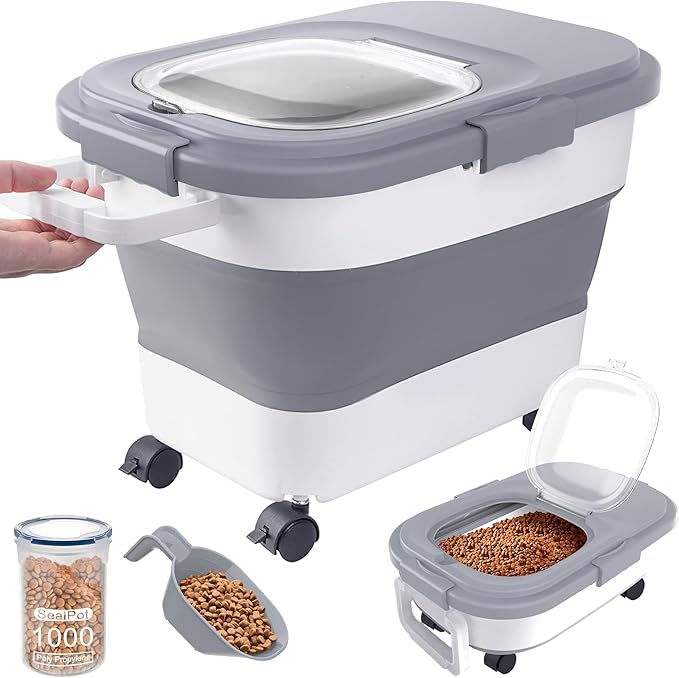 15-23 Lbs Airtight Dog Food Storage Container, Collapsible Dog Food Container