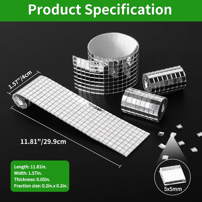 LONGKING 7092 Pieces Self-Adhesive Mirror Tiles, Square Mirror Stickers Mosaic Tiles, Glass DIY Craft Decoration, Disco Ball Tiles(Silver)