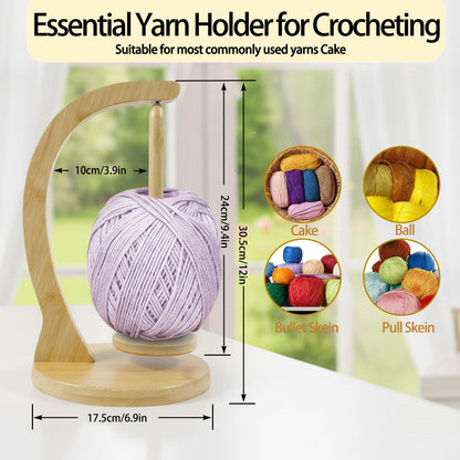 Yarn Holder for Crocheting and Knitting, Wooden Yarn Spinner with Magnetic Rotating Mechanism,Gift for Crocheter and Knitter（Natural）