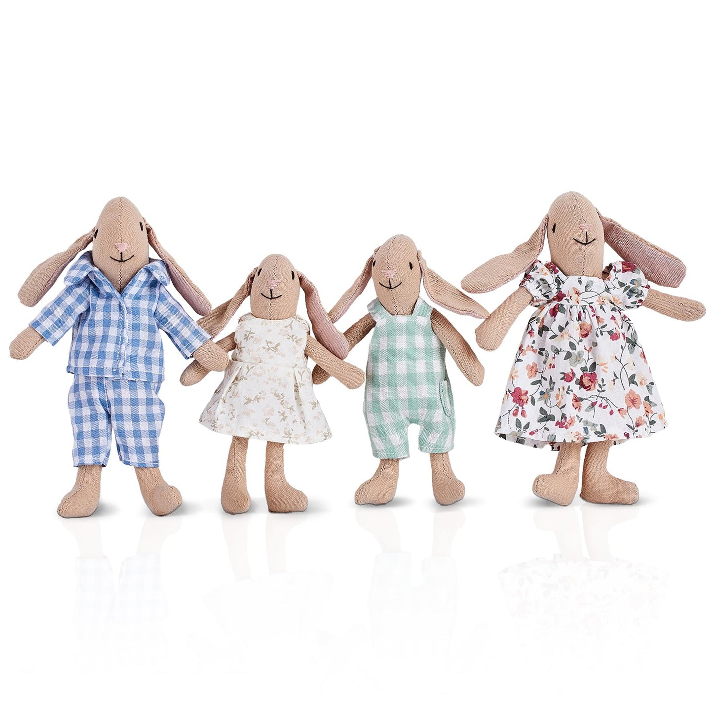Giant bean 4 PCS Hand Made Rabbit Family Dolls, Wooden Dollhouse Furniture Set for Boys Girls & Toddlers 3Y+