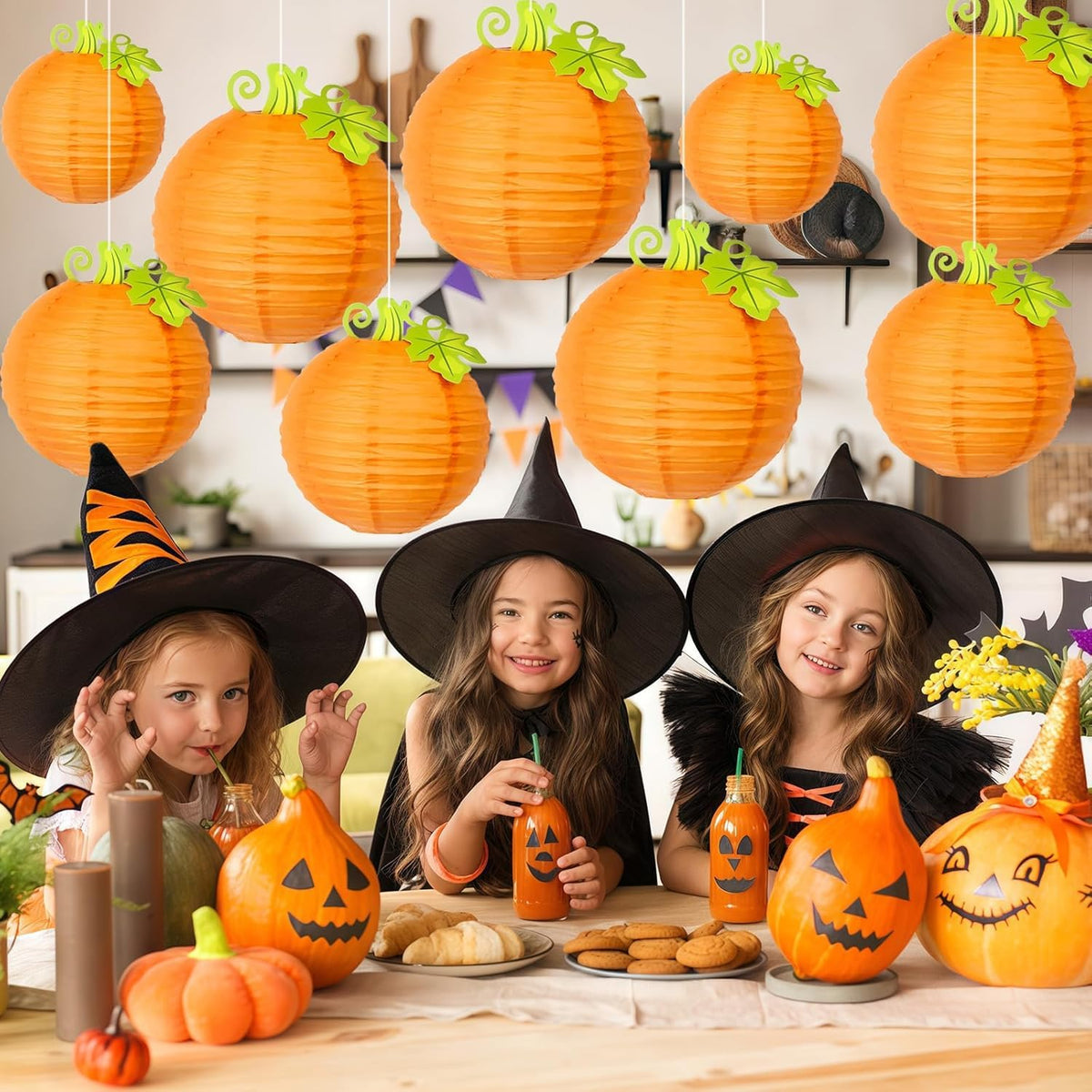 12Pcs Fall Thanksgiving Pumpkins Decorations Orange Paper Pumpkin Ball Decorations Lanterns Unique Design Perfect for Halloween Jack O Lantern Classroom Kitchen Party Indoor Outdoor