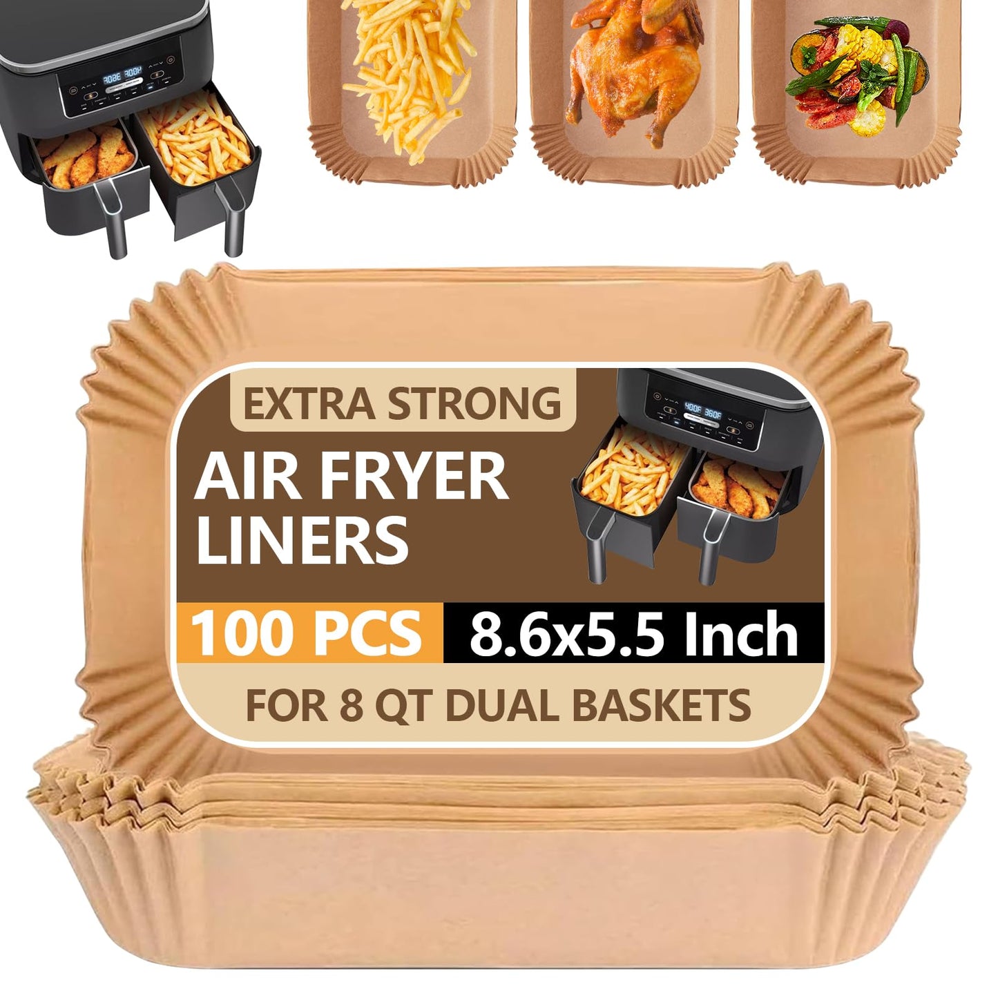 UBeesize 9-Inch Air Fryer Parchment Liners - 200 Pack, Square Non-Stick Disposable Paper Sheets for Microwave & Air Fryers, Unbleached Baking Sheets (8-Inch Base)