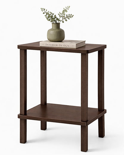 Retrograde Nightstand Side Table with Fluted Legs and Real Wood, for Night Stand, End Tables Living Room, Plant Stand Indoor, Nursery, Narrow Furniture, 2-Tiers, Easy Assembly, Dark Brown