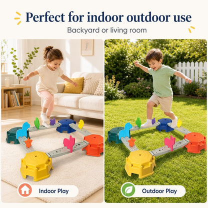 edusense 14 PCS Balance Beam Stepping Stones for Kids 3-12 Years, Non-Slip Balance Blocks Indoor Outdoor, Thickened Plastic Holds 220LBS, No Assembly Required, Promote Coordination & Sensory Play