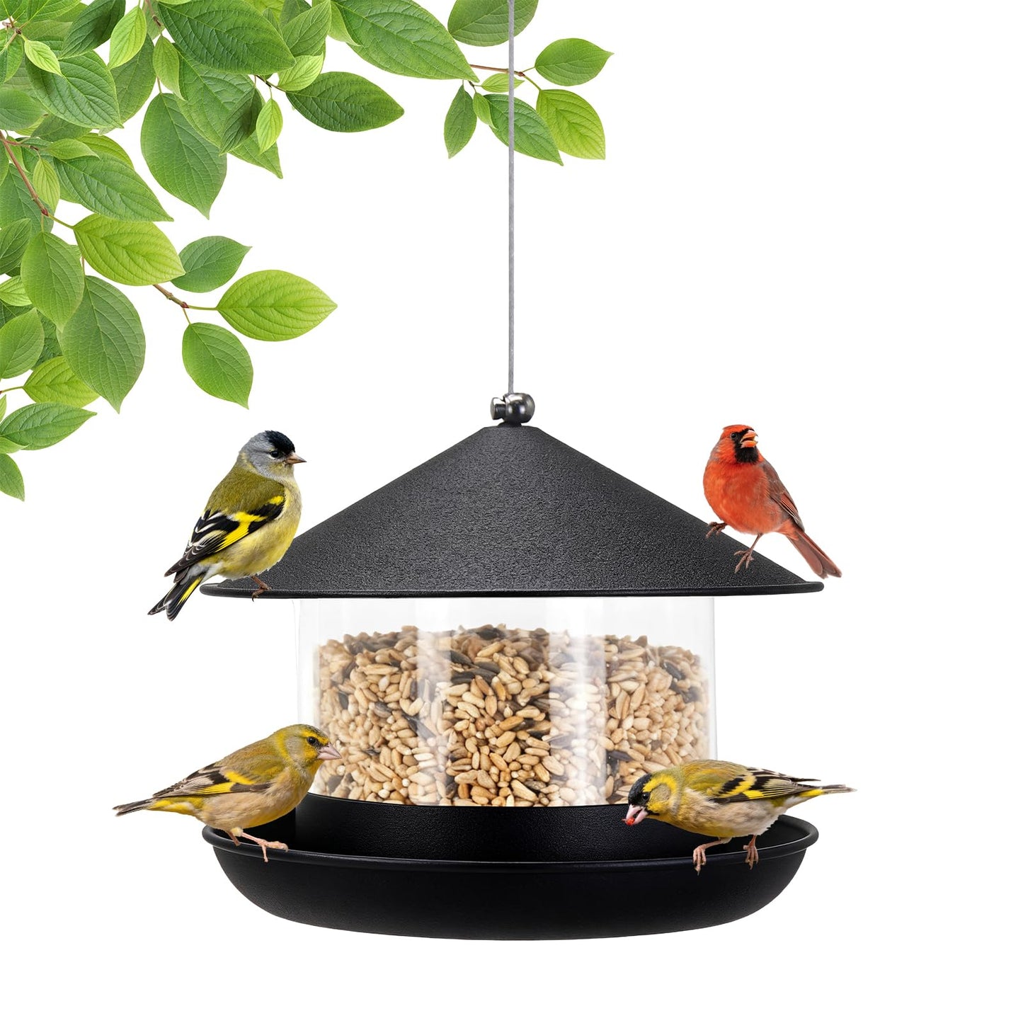QZLOHOM Wild Bird Feeder, Large Capacity Hanging Bird Feeder with Multiple Suspension Options, Black (Black)